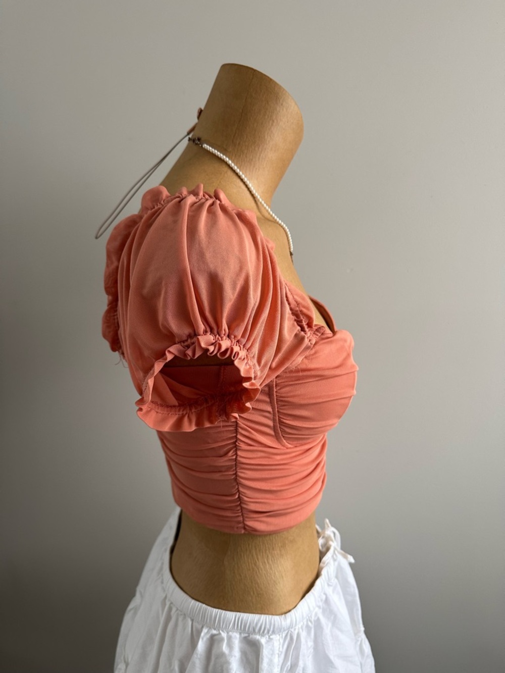 Coral Puff Sleeve Ruched Crop Top - Picture 5 of 6